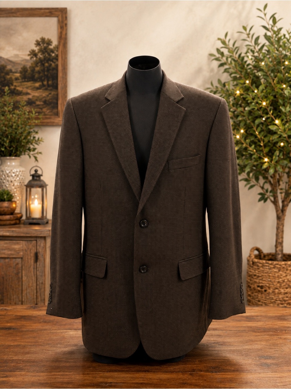 Pronto Uomo 100% Lambswool Brown Tweed Men’s Blazer Sport Coat (SJ5)